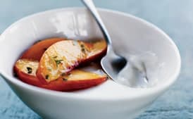 Panna Cotta with Lemon-Thyme Peaches