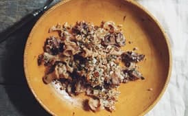 Pasta and Mushrooms with Parmesan Crumb Topping