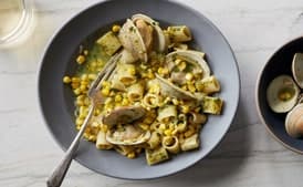 Pasta with Clams, Corn, and Basil Pesto