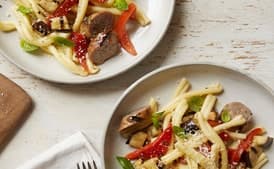 Pasta with Grilled Sausage, Peppers and Eggplant
