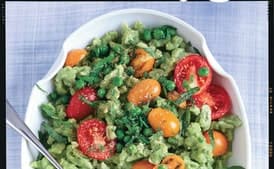 Pea Spaetzle with Mint, Chives, and Tomatoes