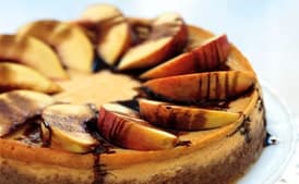 Peach and Mascarpone Cheesecake with Balsamic Syrup