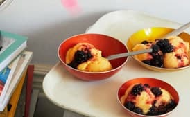 Peach Lassi Sorbet with Crushed Blackberries