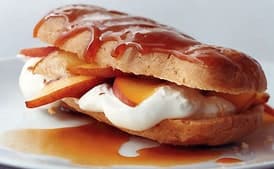 Peaches 'n' Cream Eclairs with Bourbon Caramel Sauce