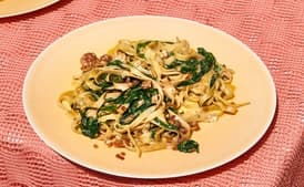 Peanut Rice Noodles with Pork and Collard Greens