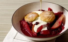 Pear and Cranberry Cobbler with Citrus-Infused Custard Sauce