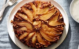 Pear and Walnut Upside-Down Cake with Whipped Crème Fraîche