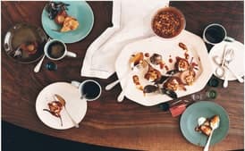 Pears in Honey and Pine Nut Caramel with Artisanal Cheese