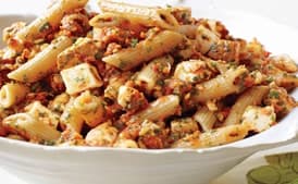 Penne with Tomato Pesto and Smoked Mozzarella