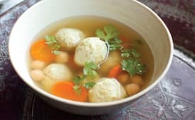 Persian "Matzo Balls" with Chickpeas and Chicken (Gondi)