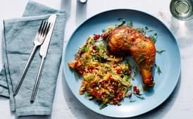 Spiced Chicken with Spaghetti Squash, Pomegranate, and Pistachios