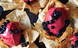 Phyllo Flowers with Sorbet and Blueberries