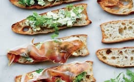 Pickled Egg Salad Crostini with Serrano Ham