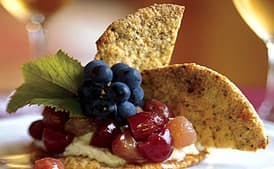 Pistachio Crisps with Mascarpone Cheese and Grape Compote