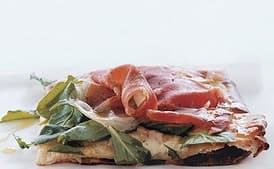 Pizza with Fontina, Prosciutto, and Arugula