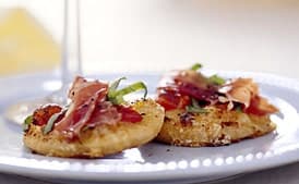 Pizzette with Fontina, Tomato, Basil, and Prosciutto