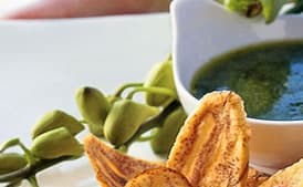Plantain Chips with Warm Cilantro Dipping Sauce