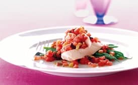 Poached Chicken with Tomatoes, Olives, and Green Beans