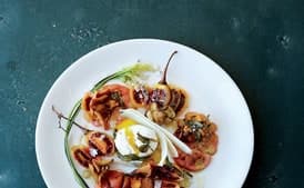 Poached Eggs with Mushroom, Tamarillo, and Sage