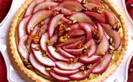Poached Pear Tart with Caramelized Pistachios