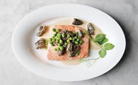 Poached Wild Salmon with Peas and Morels