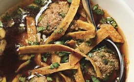 Poblano Albóndigas with Ancho Chile Soup