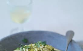 Polenta with Green Beans, Mushrooms, Peas, and Leeks