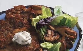 Porcini Mushroom Latkes with Mushroom Salad and Chive "Cream"
