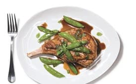 Pork Chops and Sugar Snap Peas with Mint Julep Glaze