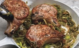 Pork Chops with Leeks in Mustard Sauce