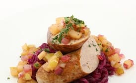Pork Sausage with Braised Purple Cabbage and Apple Chutney