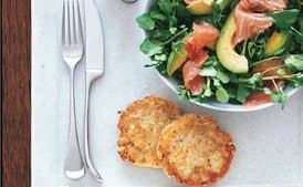 Potato Latkes with Watercress, Smoked Salmon, and Avocado Salad