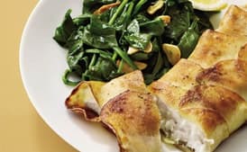 Potato-Wrapped Halibut with Sautéed Spinach