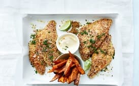 Quinoa, Lime and Chili-Crumbed Snapper With Sweet Potato Wedges