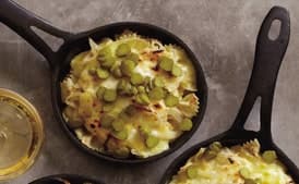 Raclette with Farfalle, Cornichons, and Sautéed Onions