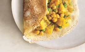 Rava Dosas with Potato Chickpea Masala