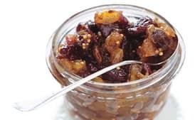 Rhubarb, Cherry, and Golden Raisin Chutney