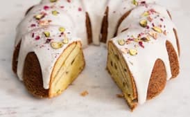 Rhubarb-Pistachio Bundt Cake With Rose Glaze