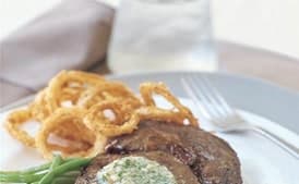 Rib-Eye Steaks with Gorgonzola Butter and Crispy Sweet Onion Rings