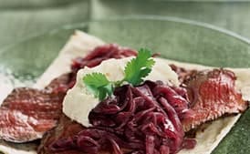 Rib-Eye Tacos with Onion Jam and Horseradish Crème Fraîche