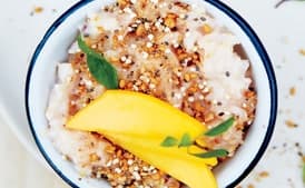 Rice Pudding with Ginger, Amaranth, and Mango