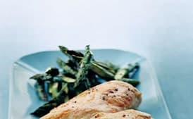 Roast Chicken with Asparagus and Tahini Sauce