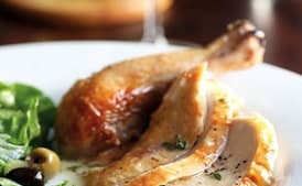 Roast Chicken with Mustard-Thyme Sauce and Green Salad with Olives