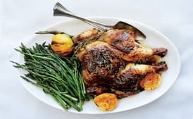 Roast Chicken with Rhubarb Butter and Asparagus