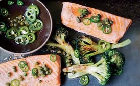 Roast Salmon and Broccoli with Chile-Caper Vinaigrette