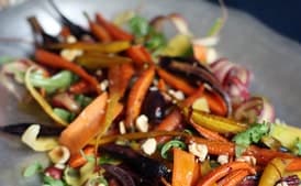 Roasted and Raw Carrot Salad with Hazelnuts and Arugula