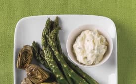 Roasted Asparagus and Baby Artichokes with Lemon-Oregano Aioli