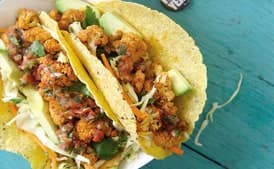 Roasted Beer and Lime Cauliflower Tacos with Cilantro Coleslaw