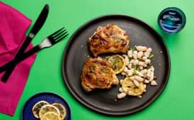 Roasted Chicken Thighs with White Beans, Lemon, and Capers