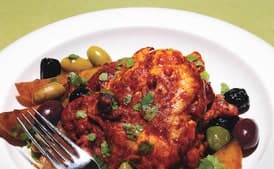Roasted Chili-Citrus Chicken Thighs with Mixed Olives and Potatoes